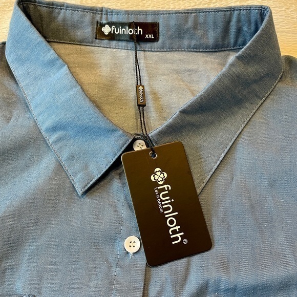 Fuinloth Shirt Womens XXL Blue Blouse‎ Button Up Long Sleeve Cotton Pocket - Picture 5 of 5